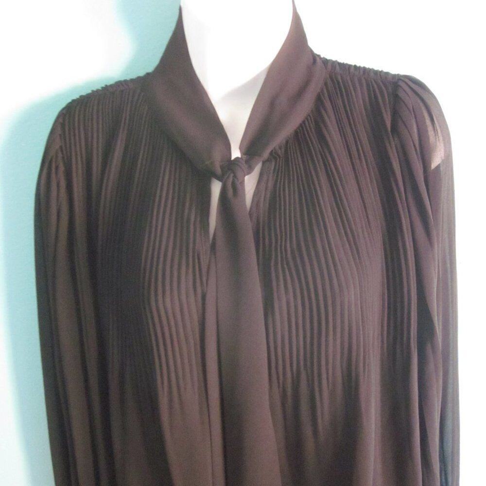 Paola Frani Womens M / 8 Black Pleated Blouse Tie Neck Top - 36" Bust